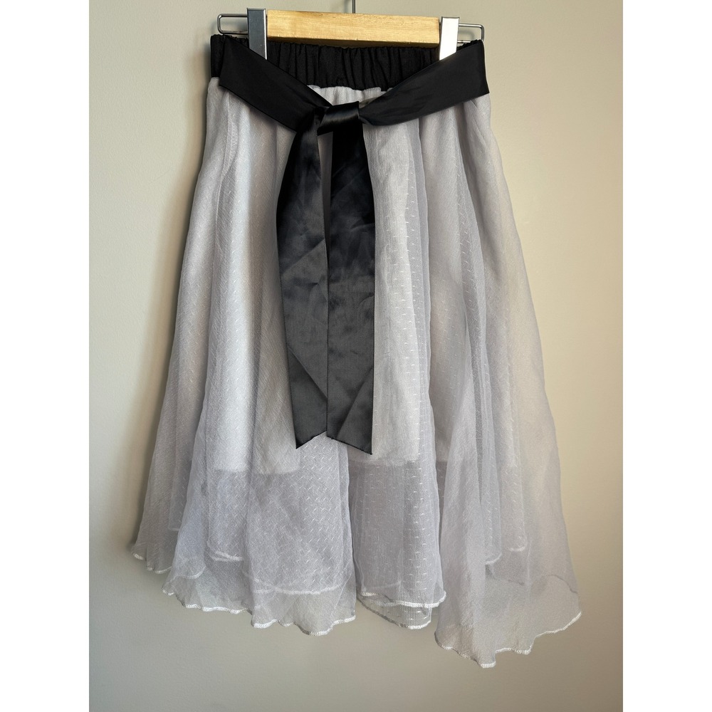 Unbranded Tulle Mesh Midi Skirt Ribbon Tie Waist Balletcore Coquette Gray Small